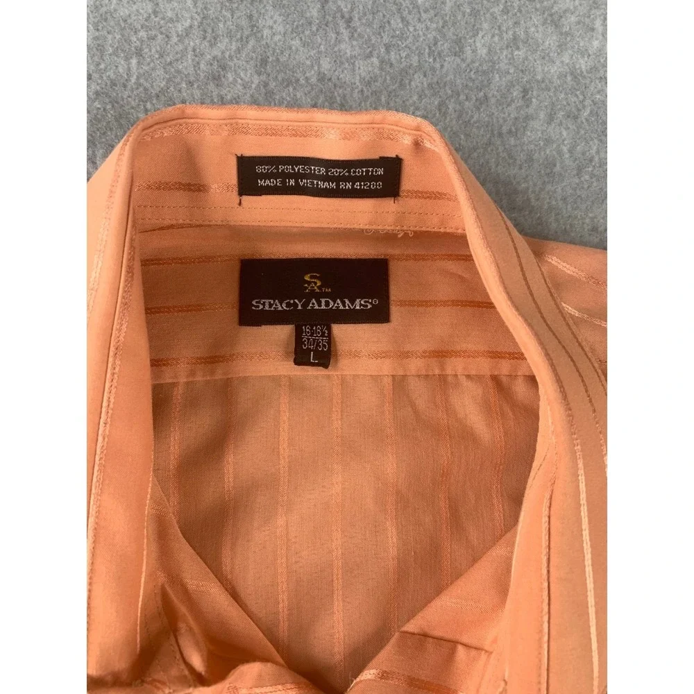 Stacy Adams‎ Dress Shirt Mens L 16-16.5 Peach Orange Striped Long Sleeve Pocket